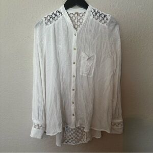 Free People Womens Best Crochet Button Up Blouse